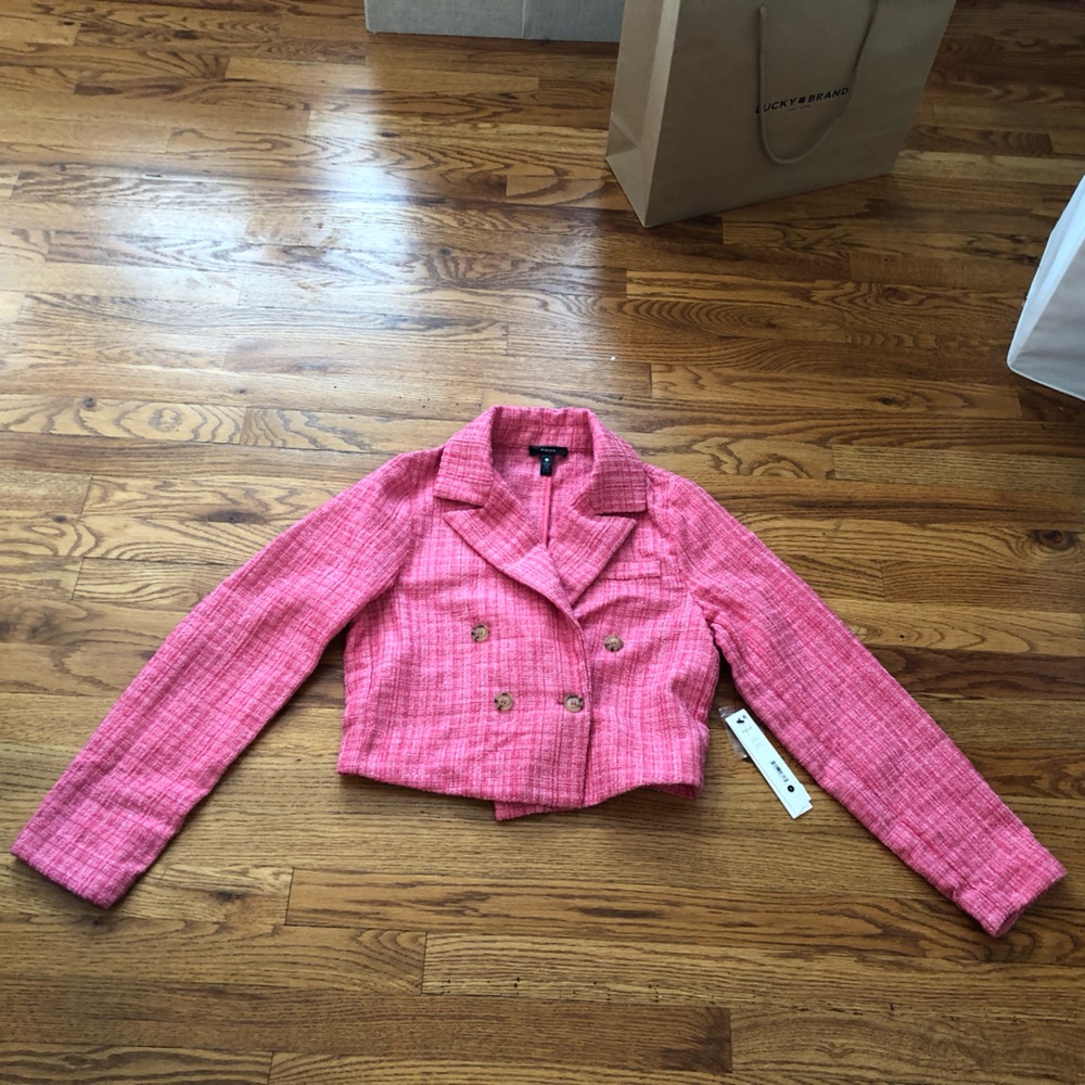 Aqua Pink Cropped Tweed Blazer - Picture 3 of 11